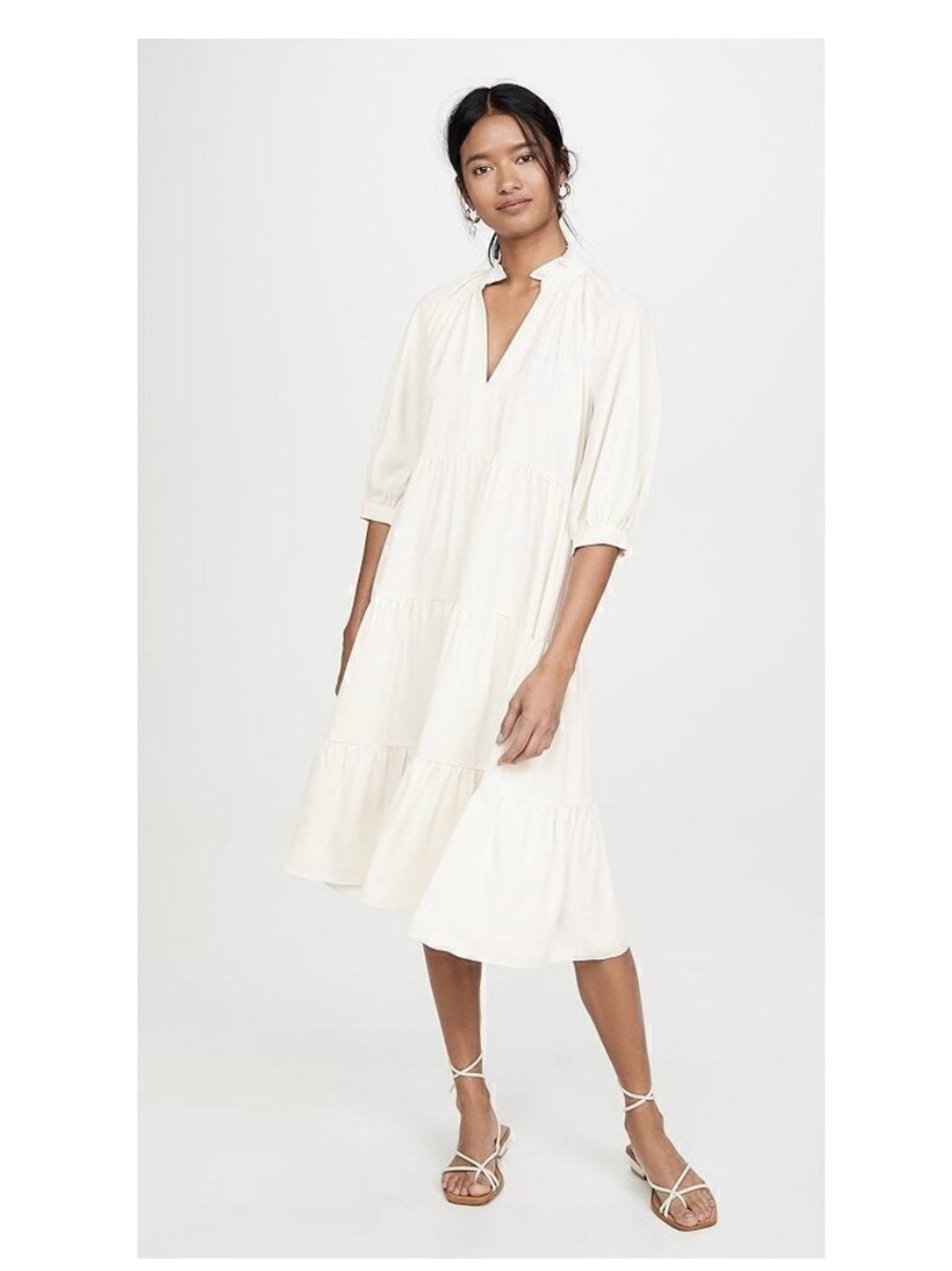 Amanda Uprichard Tiered V-Neck Midi Dress in Cream